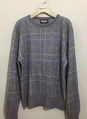 【上新价188】vintage  美国制古着Jantzen灰色格子羊毛混纺毛衣
