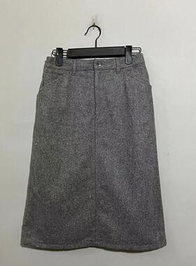 【上新价148】vintage  日本制古着EAST BOY插兜款灰色羊毛半身裙