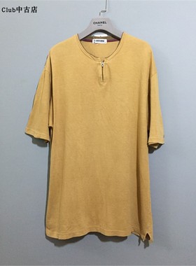 【原 价¥108】vintage 法国古着U.P Ren0ma门筒领姜黄色棉麻体恤