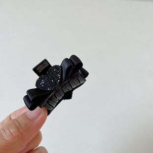 韩国进口公主头半扎发精致黑色蝴蝶结小抓夹带钻头顶侧边发夹韩系