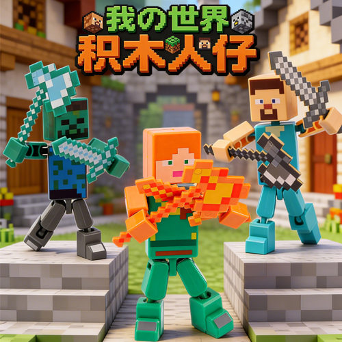 我的世界益智拼装积木人仔带武器