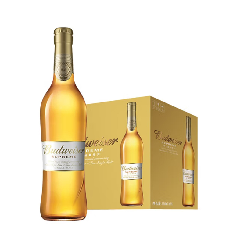 budweiser百威金尊啤酒正品麦芽啤酒428ml*12瓶/330ml*24瓶整箱