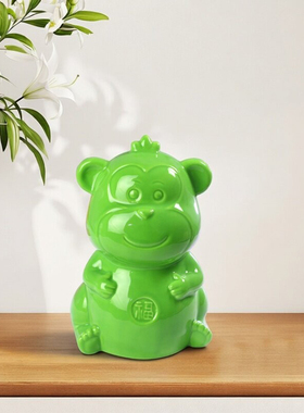 陶瓷十二生肖绿猴招财风水储蓄件