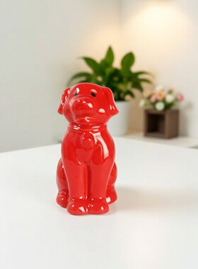 红色陶瓷小狗风水招财化解小摆件