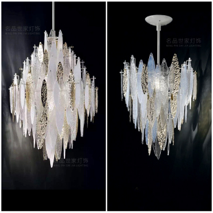 涂鸦智能高端定制迪信后现代五金手工玻璃冰裂鱼片水波纹水晶吊灯