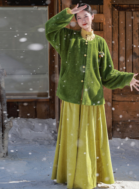 拟梦【初蘅】原创明制圆领短袄棉麻立领衫松紧口袋八破裙秋冬汉服