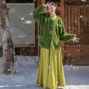 原创明制圆领短袄棉麻立领衫 松紧口袋八破裙秋冬汉服 初蘅 拟梦