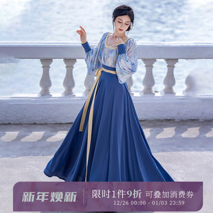 拟梦梵高 海国风原创改良鸡心领6米摆十破裙春秋油画感日常汉服