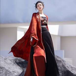 褙子四破三裥裙宋制汉服日常酷飒显瘦 拟梦涅槃国风原创红黑系直袖