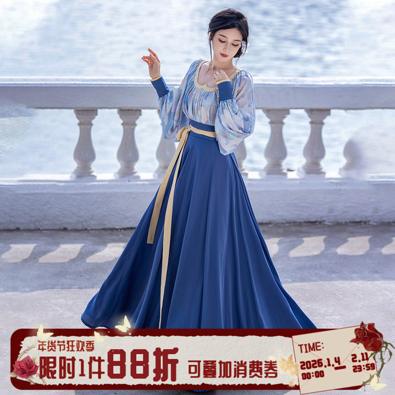 拟梦梵高的海国风原创改良鸡心领6米摆十破裙春秋油画感日常汉服,女装/女士精品,汉服套装,淘宝优惠券,粉丝福利购,淘宝优惠卷