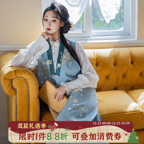 拟梦通勤常日常汉服刺绣马甲旋裙