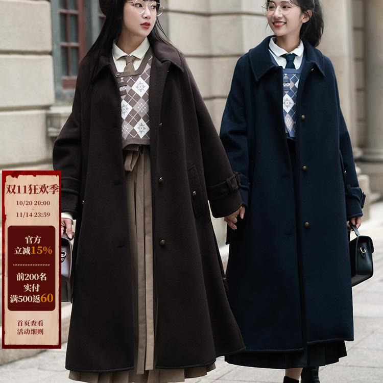 加厚保暖长款呢子大衣拟梦学院风