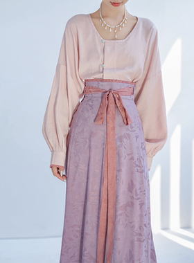 青釉染异色 多色基础款唐制汉服提花破裙改良圆领衫 拟梦国风原创