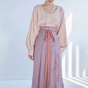 唐制汉服提花破裙改良圆领衫 拟梦国风原创 多色基础款 青釉染异色