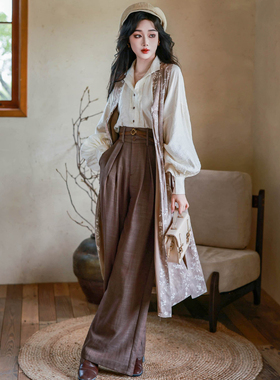 拟梦【南法假日】明制合领长比甲新中式衬衫高腰阔腿西裤棉麻复古