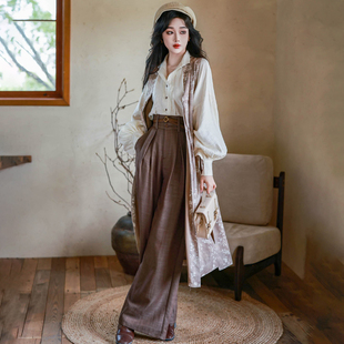 衬衫 拟梦 南法假日 明制合领长比甲新中式 棉麻复古 高腰阔腿西裤
