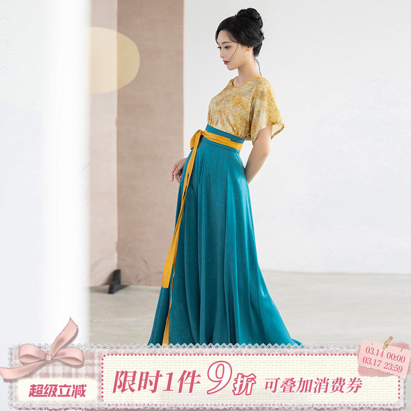 拟梦采桑子国风原创圆领唐褙子显瘦十破裙短袖坦领日常汉服夏款女