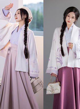 拟梦鸢尾梦国风原创仿貂绒毛衣飞机袖外套日常汉服十破裙保暖春秋