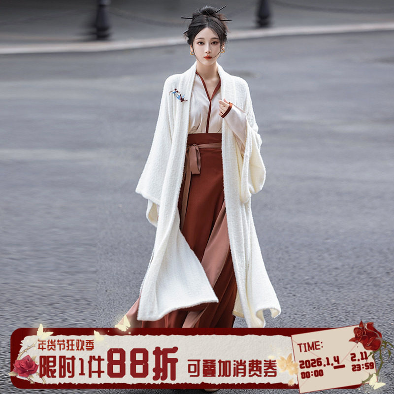 拟梦国风原创仿貂绒长干寺白毛衣外套毛绒绒保暖秋冬百搭日常汉服,女装/女士精品,汉服上装,淘宝优惠券,粉丝福利购,淘宝优惠卷