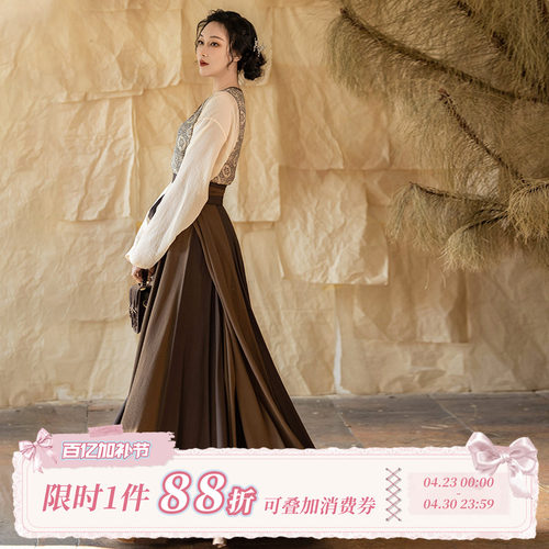 拟梦醉唐国风原创日常唐褙子通勤轻唐制汉服女秋圆领6米摆十破裙 - 封面