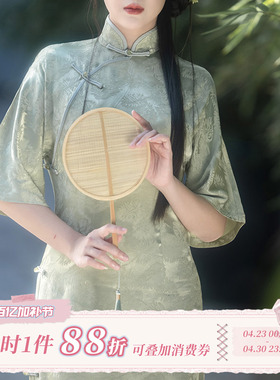 拟梦原创春不晚日常改良倒大袖古法纯色少女旗袍显瘦复古新中式夏
