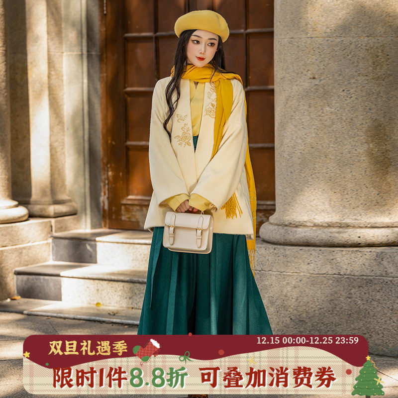 拟梦秋冬日常汉服撞色绣花有口袋