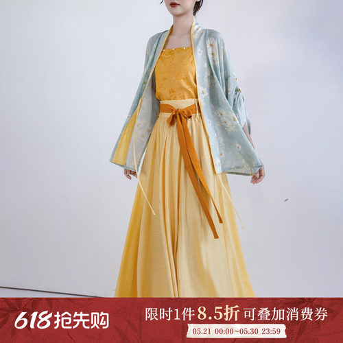 拟梦小雏菊 原创汉服汉元素宋制对襟衫松紧半裙春秋人棉通勤明媚