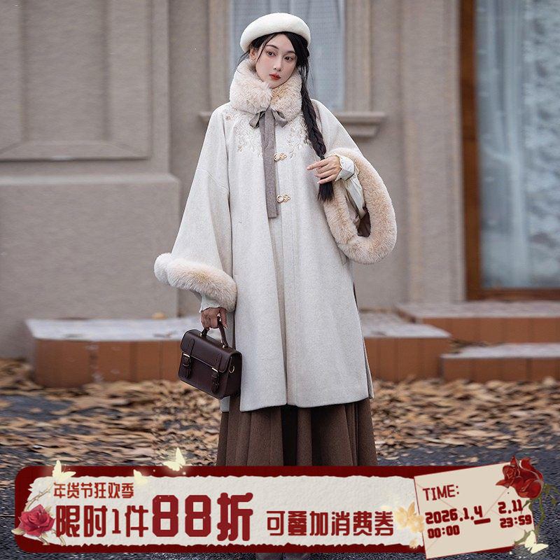 拟梦卡布奇诺国风原创圆领袄呢子外套大衣毛领十破裙秋冬日常汉服,女装/女士精品,汉服半身裙,淘宝优惠券,粉丝福利购,淘宝优惠卷