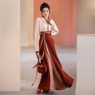 通勤日常汉服晨袍婚礼红 拟梦虞美人国风原创四破三裥裙人丝飞机袖