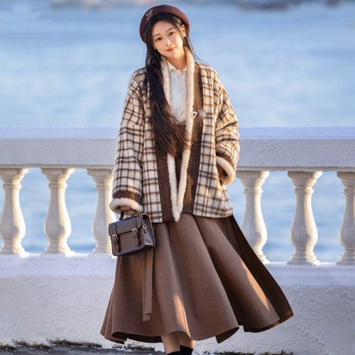 拟梦秋冬加绒格子汉元素日常汉服