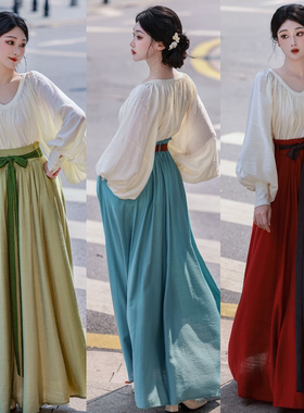 拟梦国风雨后彩虹 原创大摆松紧破裙半裙鸡心领衬衫日常汉元素