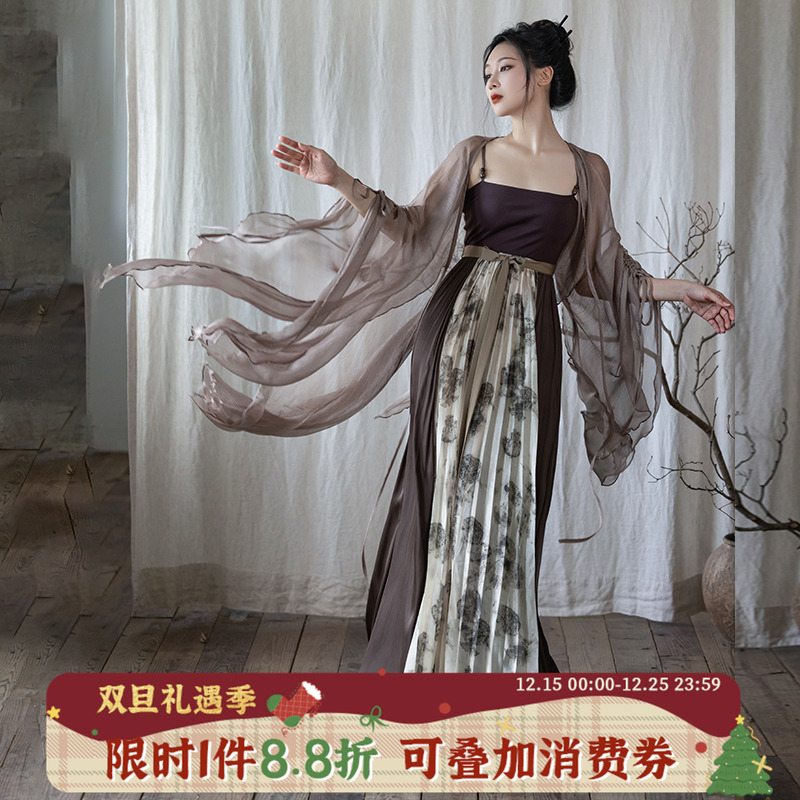 拟梦枯叶蝶国风原创仿诃子改良汉服连衣裙汉元素日常不规则大袖夏