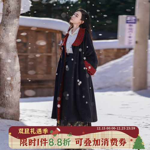 拟梦国风【格兰芬多】原创改良唐披袄带口袋加厚大衣黑红日常秋冬