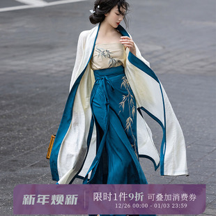 拟梦竹语国风原创宋制旋裙三件套长干寺天丝提花刺绣竹子日常汉服