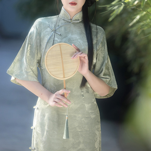 拟梦原创春不晚日常改良倒大袖 夏 古法纯色少女旗袍显瘦复古新中式