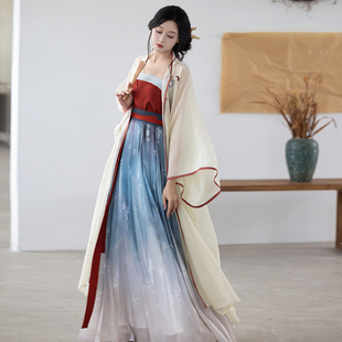 吊带齐腰渐变褶裙春秋 拟梦朝颜国风原创日常汉服女宋制褙子对襟衫