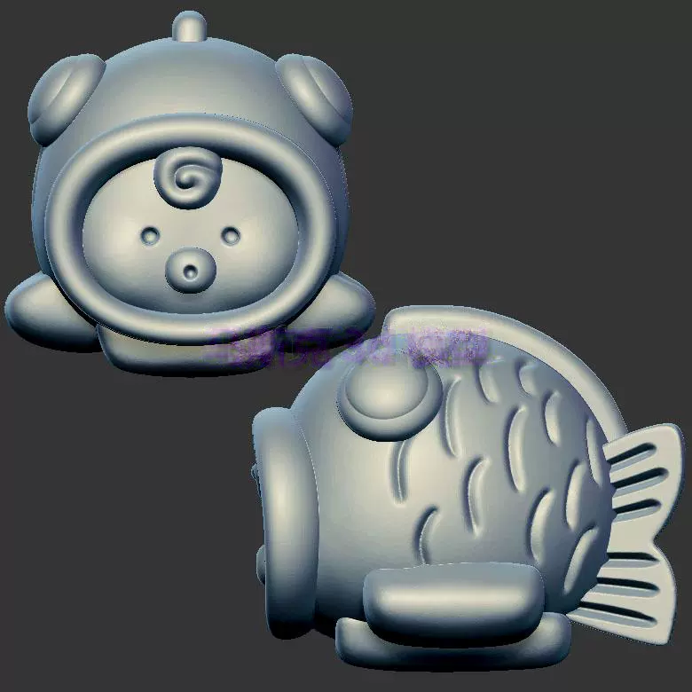 小鱼锦鲤金鱼圆雕图雕刻机图纸stl文件三维立体图3d打印模型1345