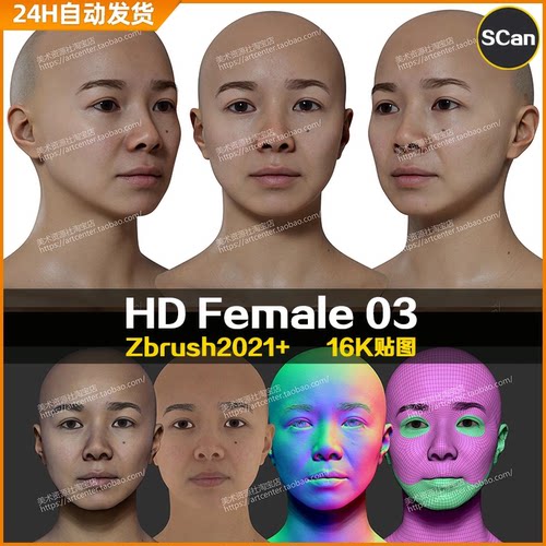 3DScan store/Ten24写实高清扫描模型ZBrush女性头部HD Female 03