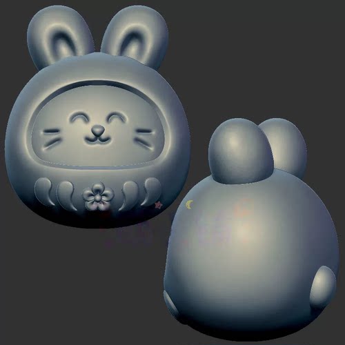 兔子达摩蛋小兔三维立体图3d打印stl文件圆雕图雕刻机3d模型2184