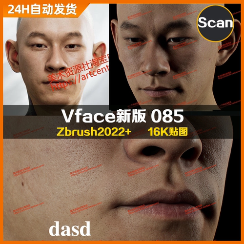 XYZ/Vface新版ZBrush写实高清扫描模型头16K皮肤贴图Chin-hwa085