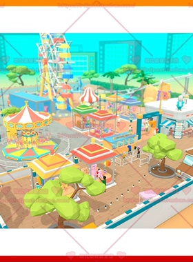 Unity3d卡通低多边形公园游乐园摩天轮旋转木马美食店铺场景模型