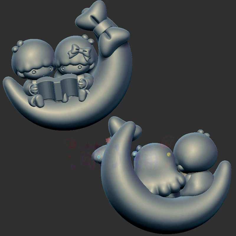 蝴蝶结月亮双子星三维立体图圆雕图stl文件雕刻机3d模型1350