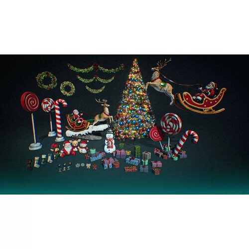 UE5.1圣诞节树装饰品雪人礼物盒子Christmas Assets Volume 1
