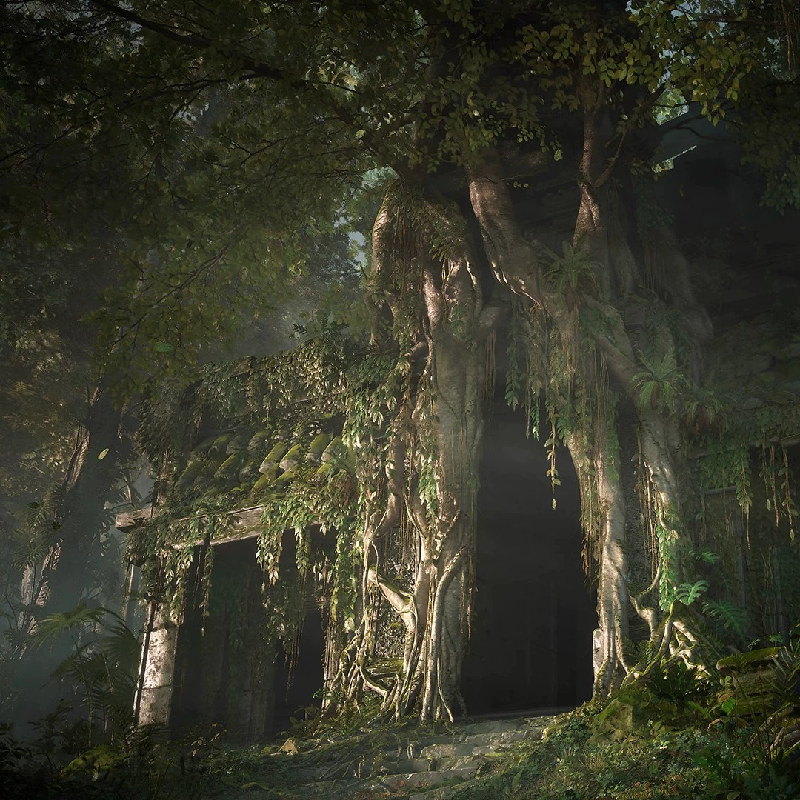 UE5.1-5.3写实东南亚热带森林榕树神庙遗迹Deep in the Forest