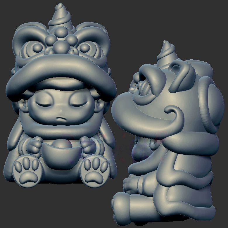 dimoo醒狮元宝三维立体图3d打印stl文件圆雕图雕刻机3d模型2341