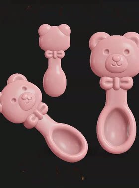蝴蝶结小熊勺子0301文玩餐具圆雕木雕stl机雕3d金属打印JDP精雕图