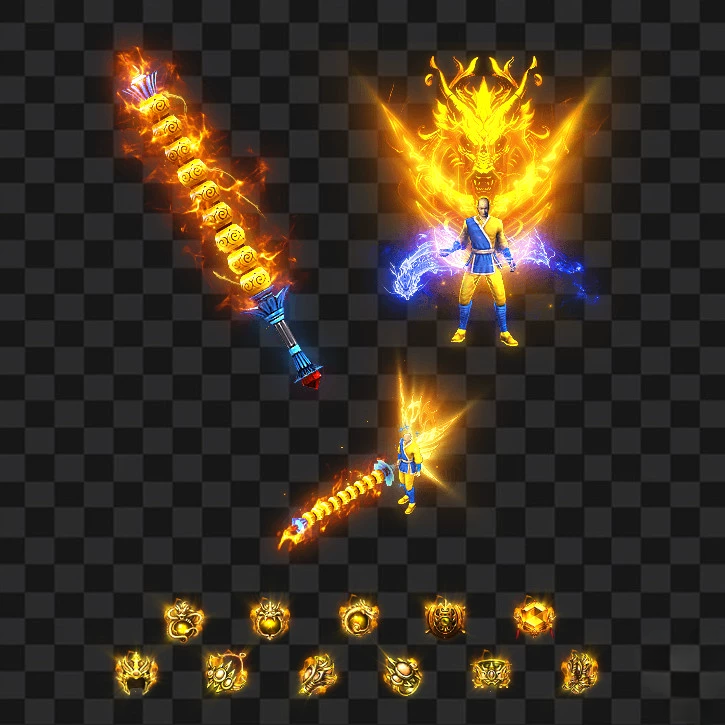 传奇剑甲素材 JJ480 金鞭神龙 男武器衣服首饰套装 PNG格式