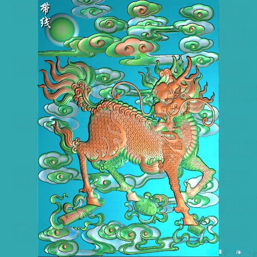 竖向单麒麟小门板沙发床靠背板边板博古架电视柜床头精雕图灰度图