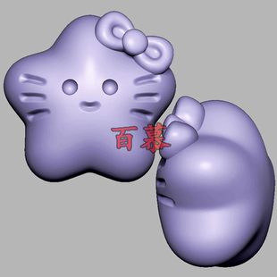 蝴蝶结星星小猫三维立体图圆雕图STL文件雕刻机3D立体模型3439