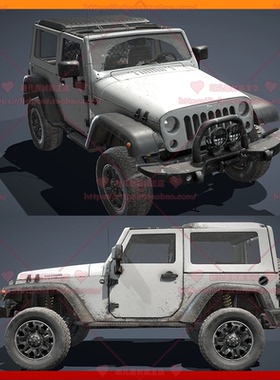次世代游戏影视动漫写实灰色吉普车3D模型PBR材质 3dmax obj fbx